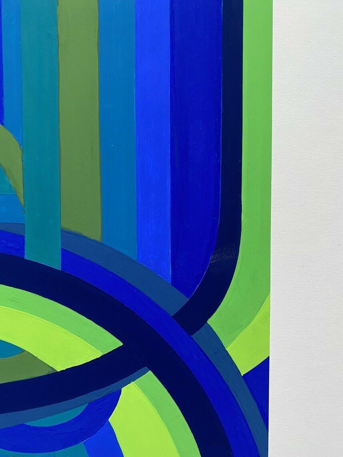 Arlette Martin Französisch Geometrische abstrakte Malerei, Blau & Grün Design im Angebot 1