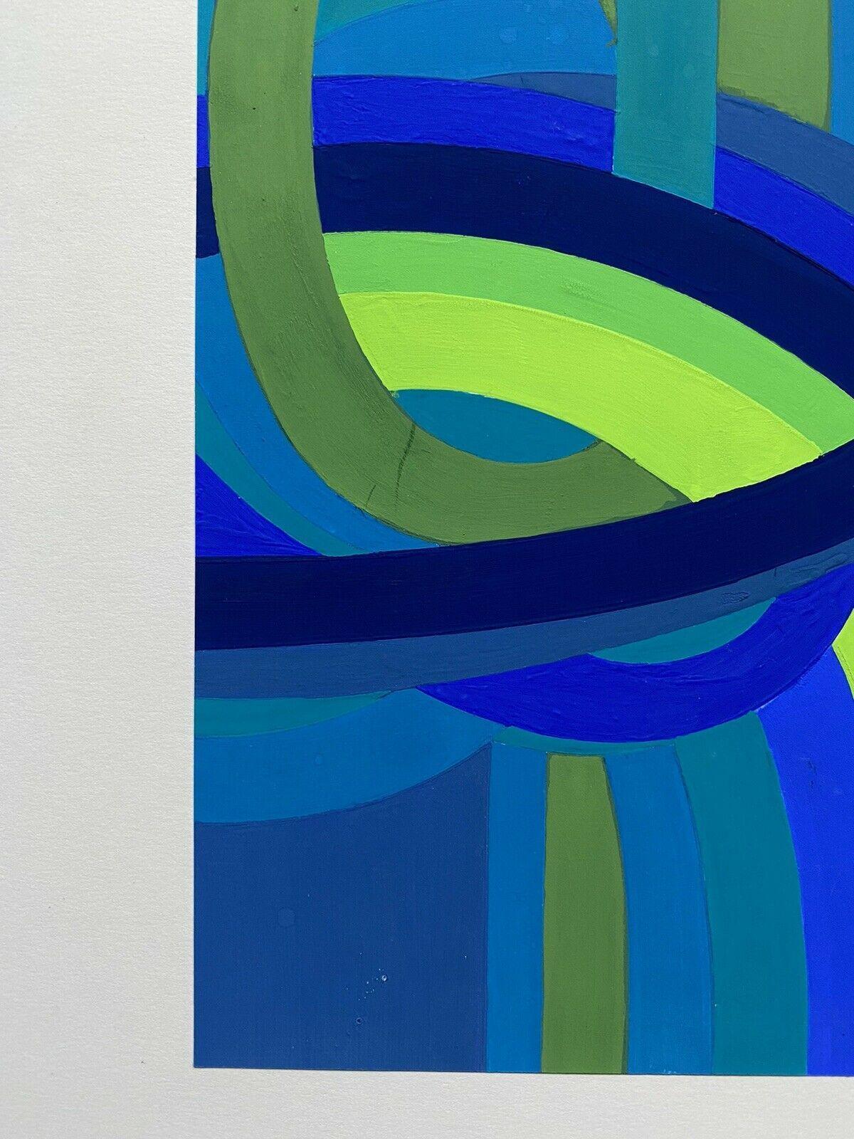 Arlette Martin Französisch Geometrische abstrakte Malerei, Blau & Grün Design im Angebot 3