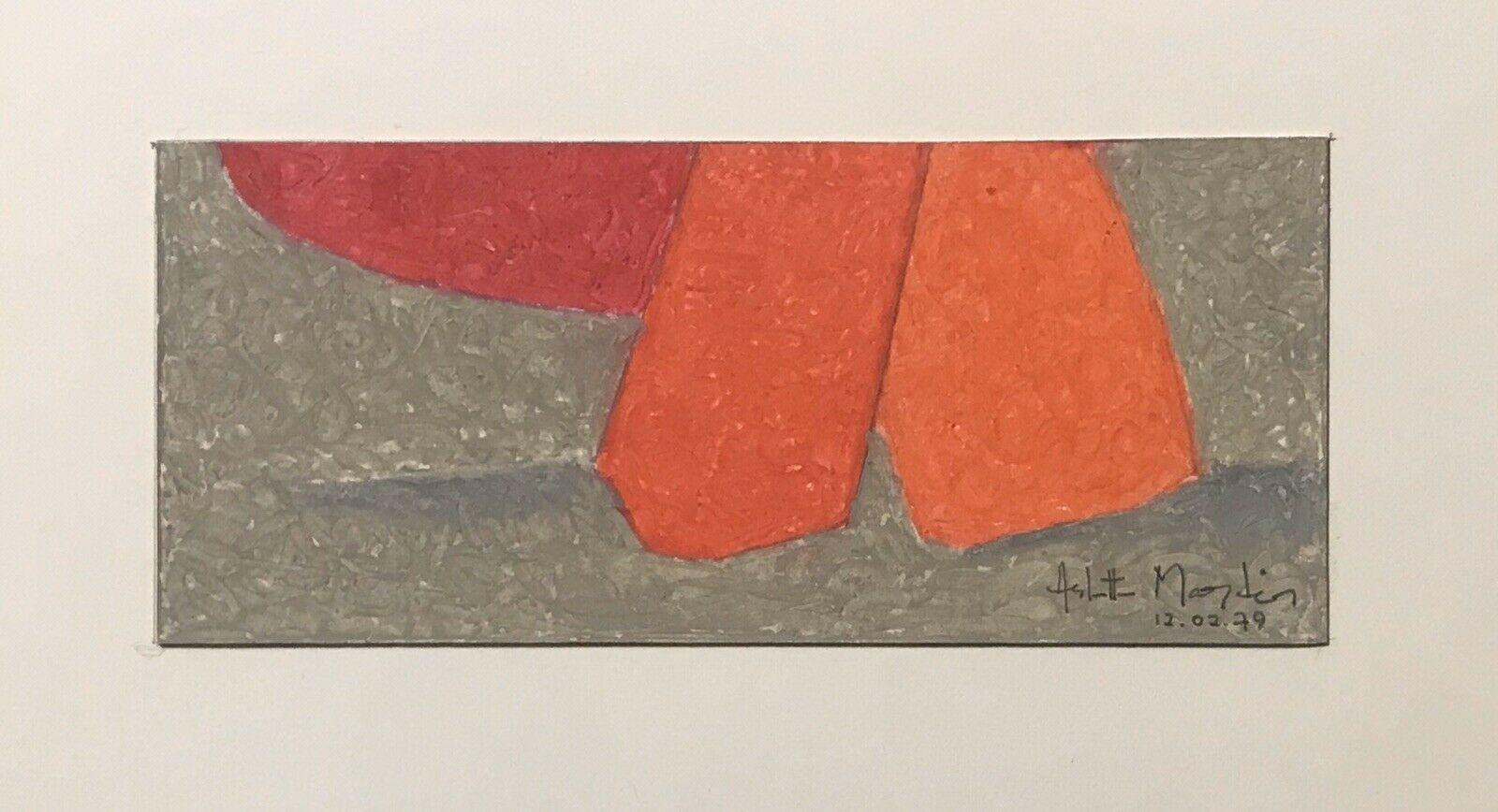 Superbe peinture abstraite géométrique française d'Arlette Martin - 1979 - Orange Abstract Painting par Unknown