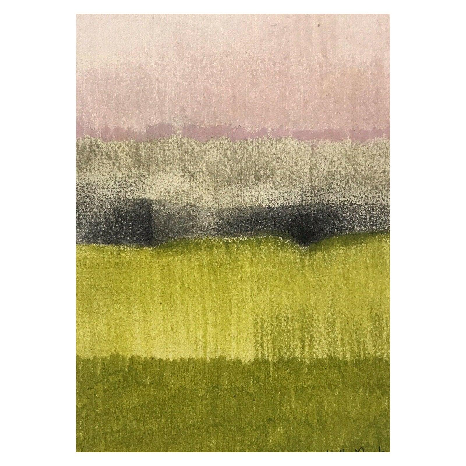 Arlette Martin Superb French Geometric Abstract Painting, Green Shades