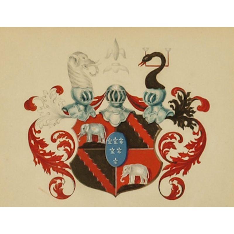 Armoiries classiques à la gouache avec deux éléphants en couleurs or et rouge

Art Sz : 7 1/2 