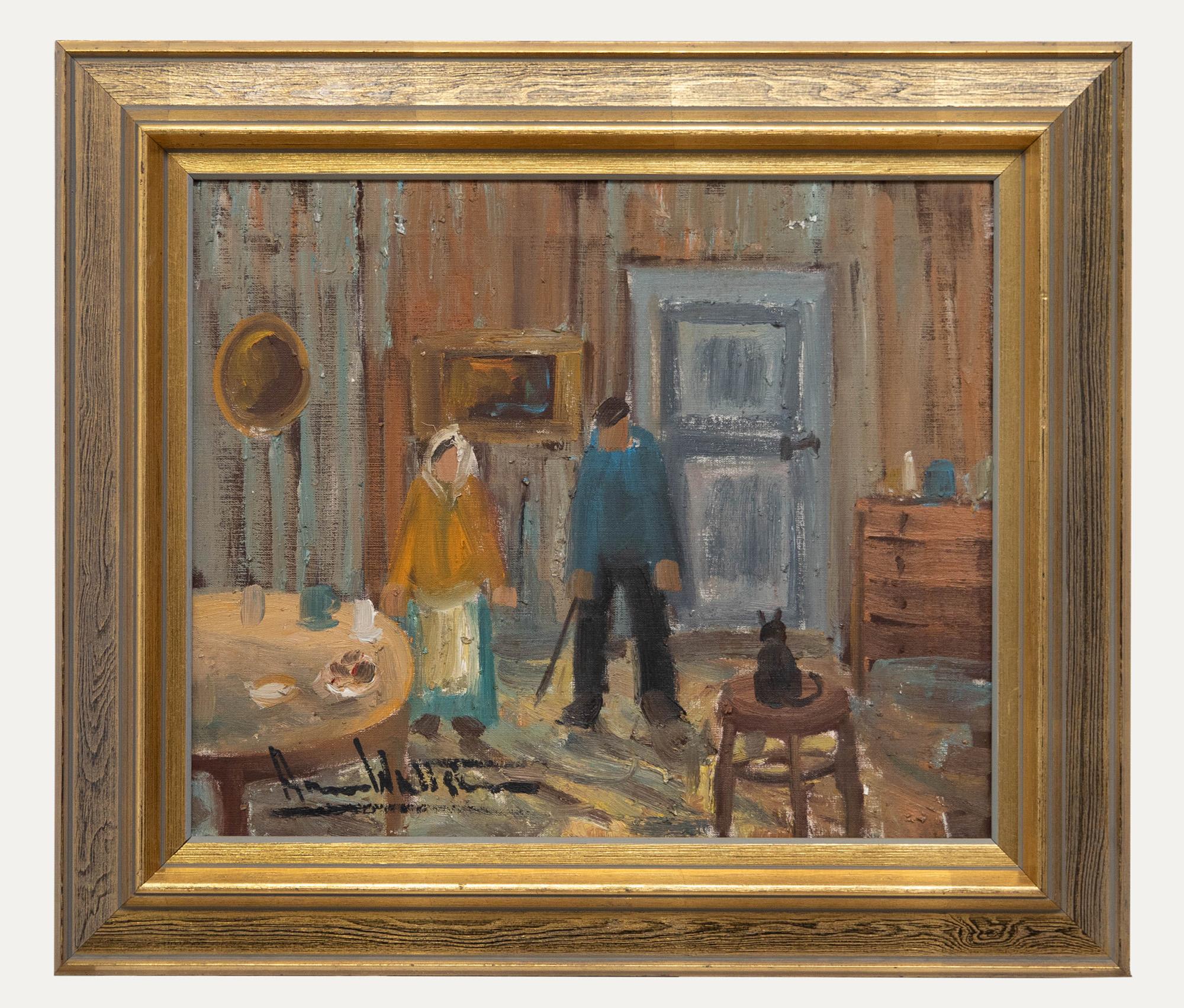 Unknown Interior Painting – Arne Wallsten (geb. 1932) – Öl, zu Hause, Mitte des 20. Jahrhunderts