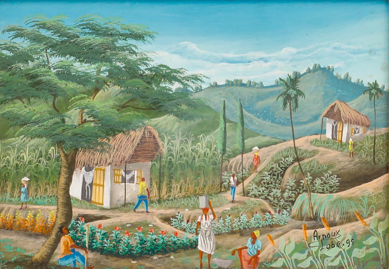 Arnoux Lobe - Huile encadrée de l'école haïtienne du 20e siècle, Rotation des cultures - Painting de Unknown