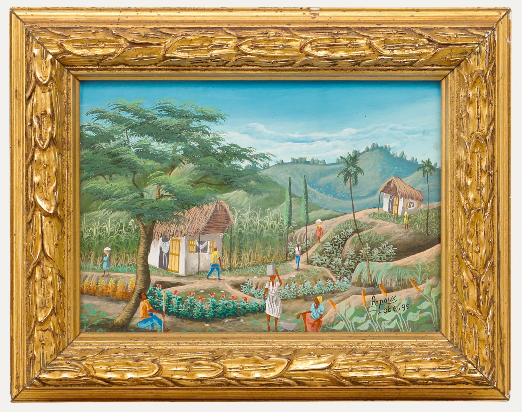 Landscape Painting Unknown - Arnoux Lobe - Huile encadrée de l
école haïtienne du 20e siècle, Rotation des cultures