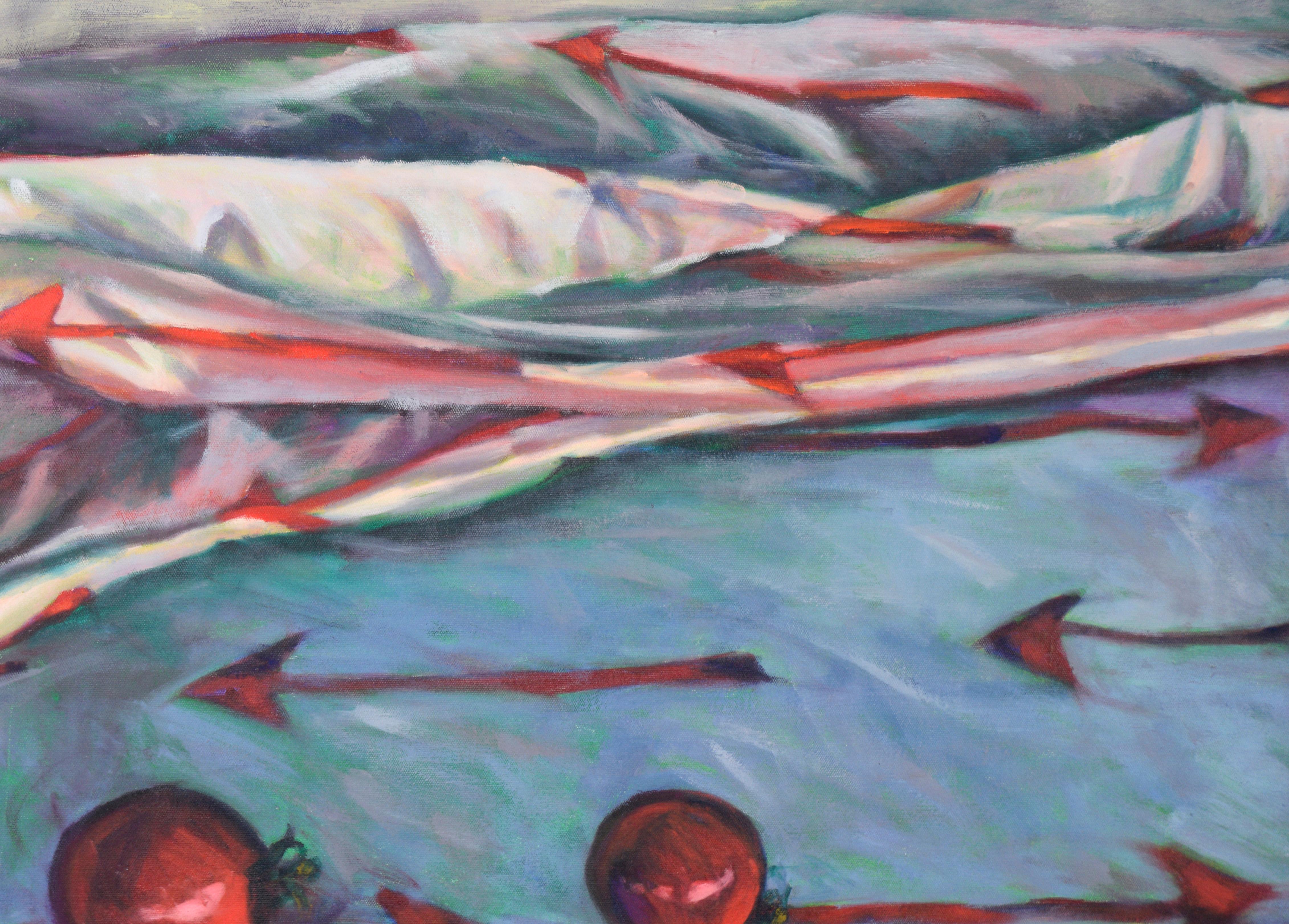 Arrow et tomates cerises - Nature morte contemporaine à l'huile sur toile - Painting de Unknown