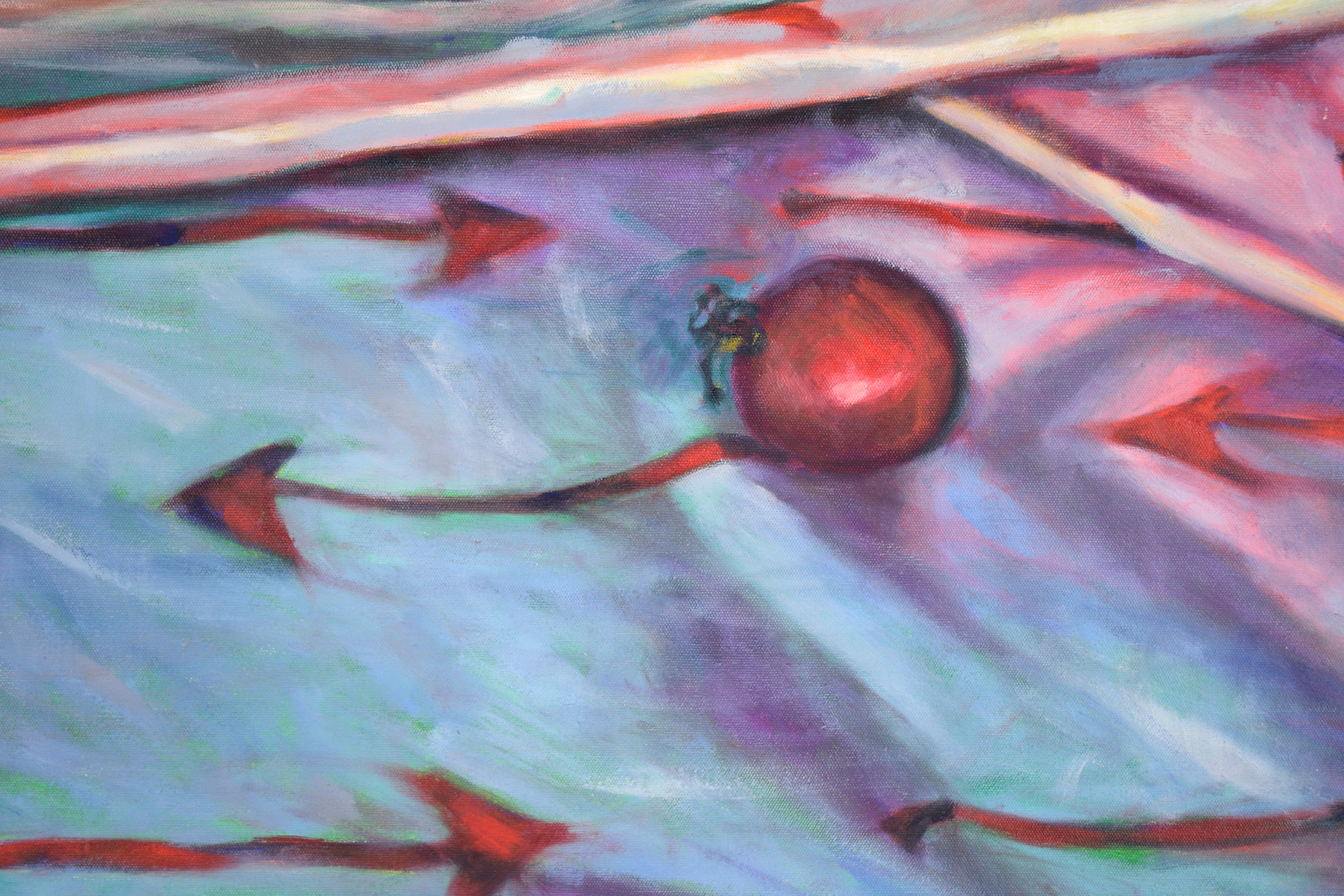 Arrow e pomodori ciliegia - Natura morta contemporanea in olio su tela - Still-Life Painting Grigio di Unknown