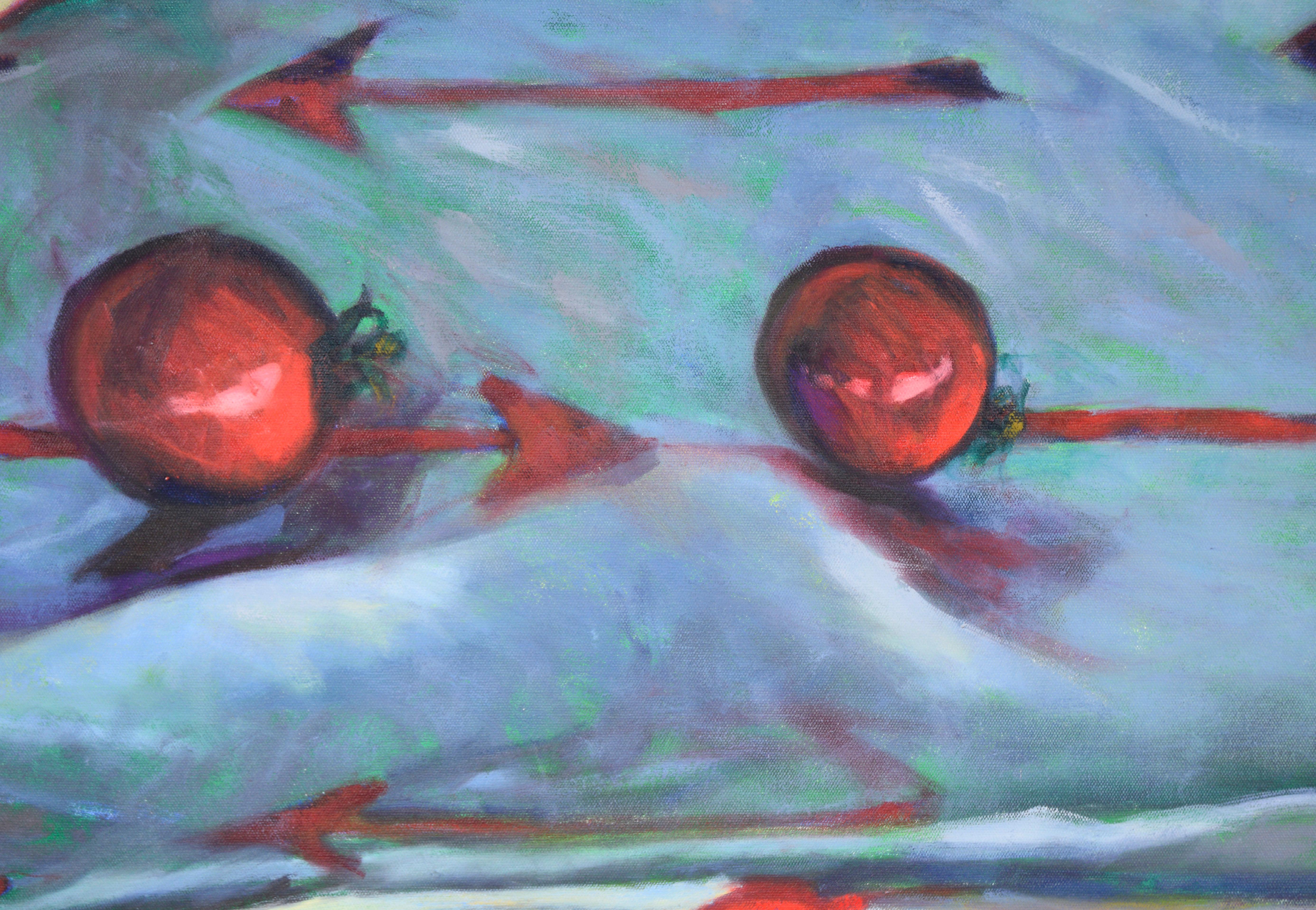 Arrow et tomates cerises - Nature morte contemporaine à l'huile sur toile en vente 1