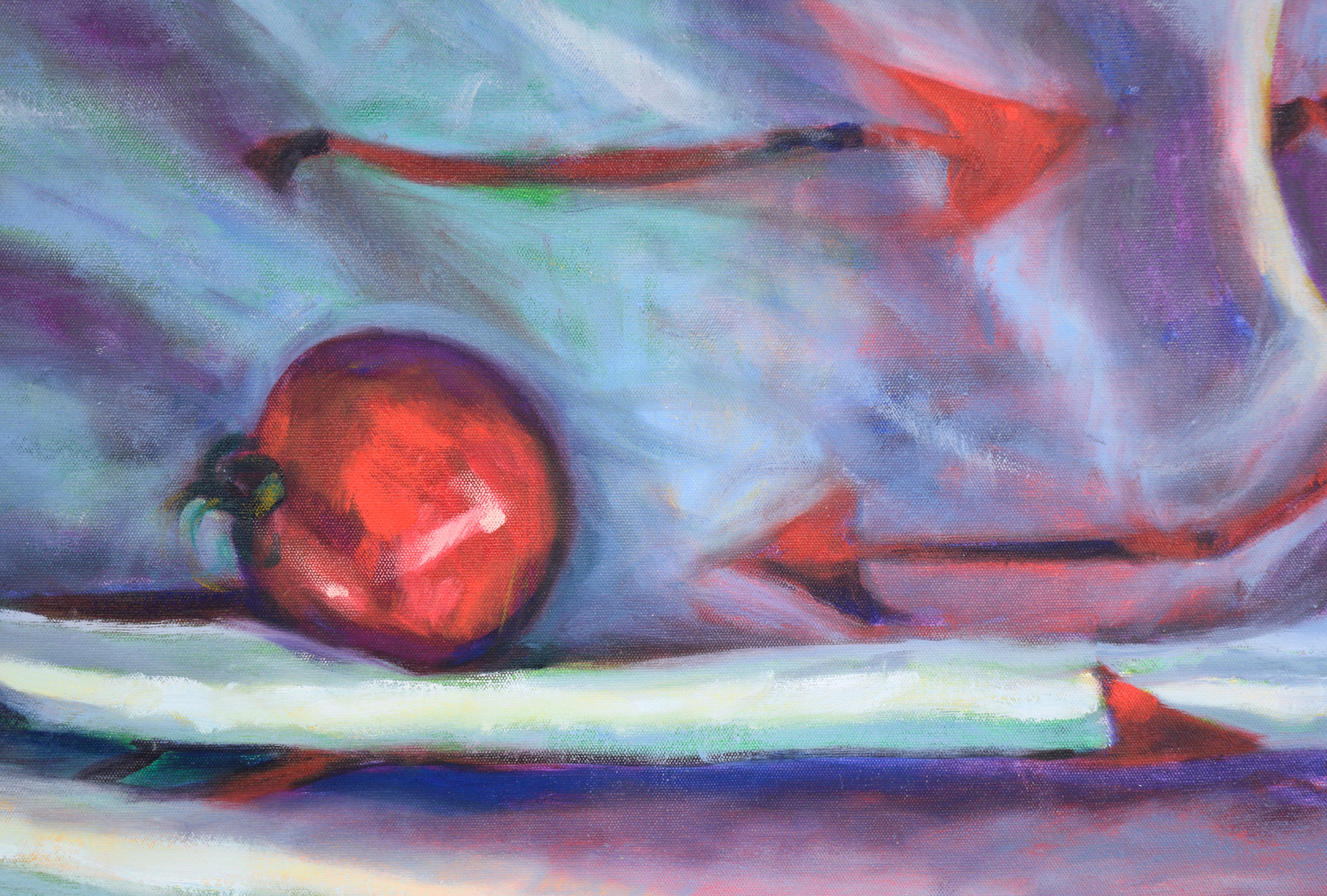 Arrow et tomates cerises - Nature morte contemporaine à l'huile sur toile en vente 2