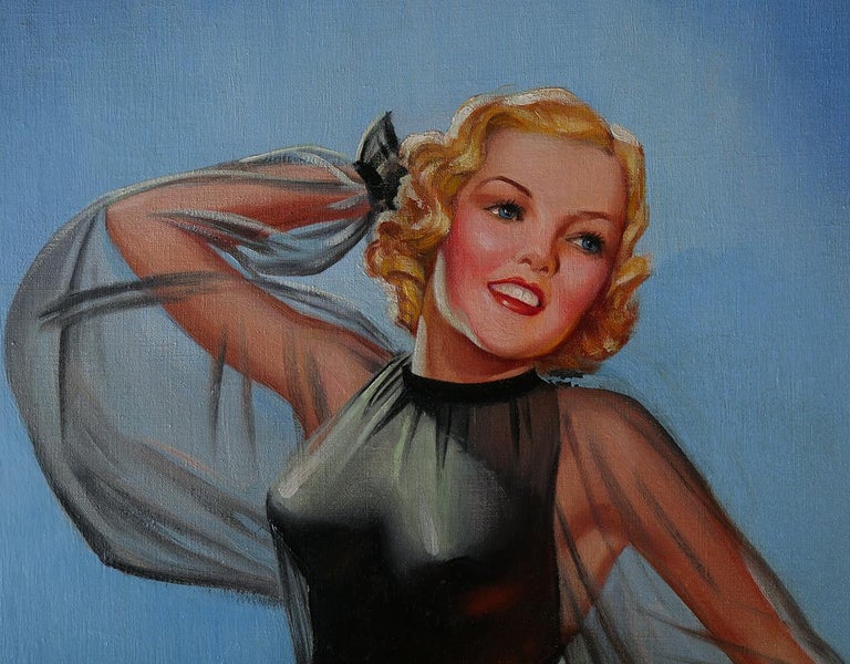 Art Deco Blonde in Black Satin - Painting by Unknown