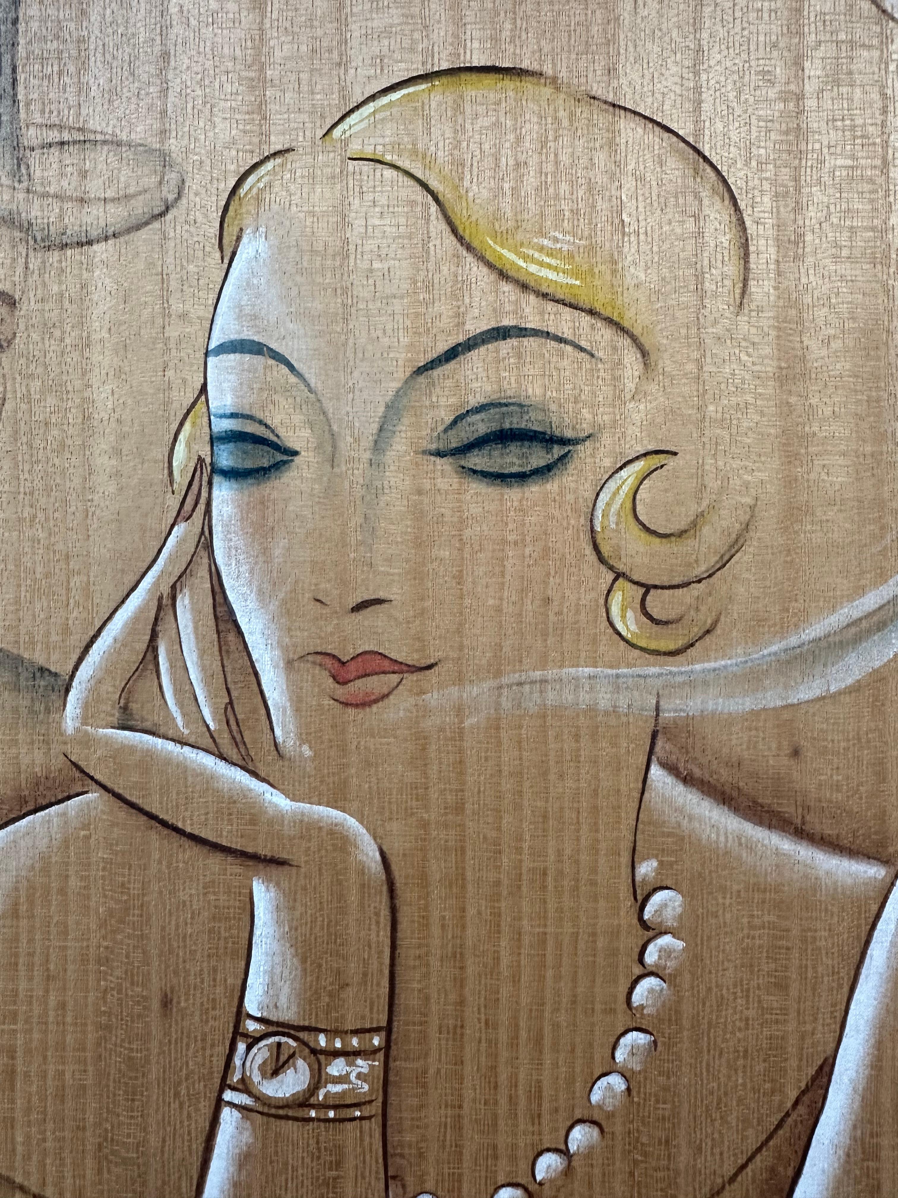 Retrato de pareja Art Decó - Figurative Painting Marrón de Unknown