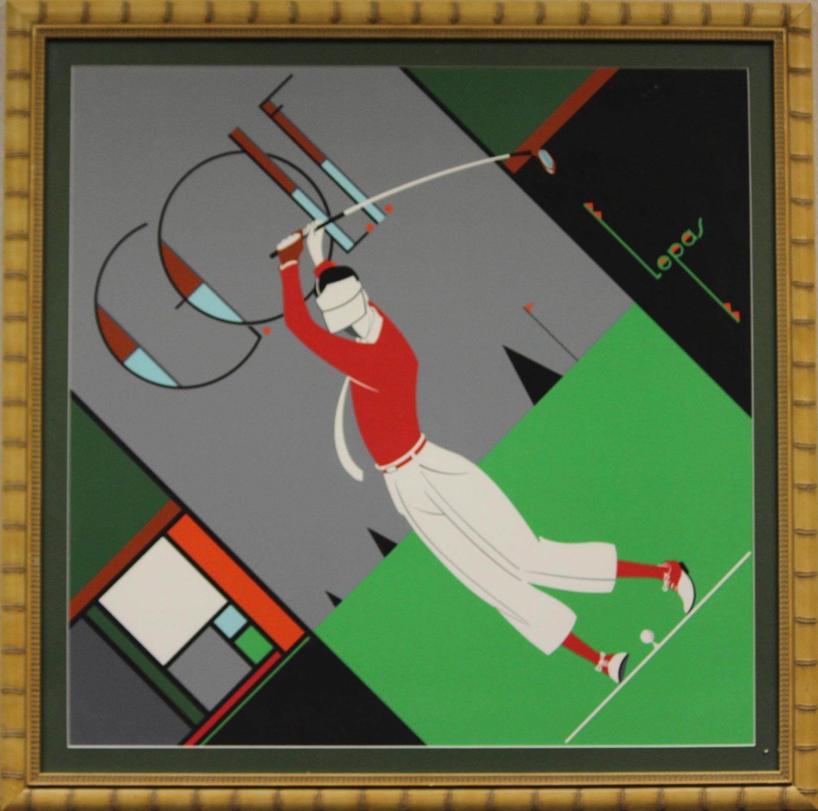 Figurative Painting de Unknown - "Golfista Art Decó"