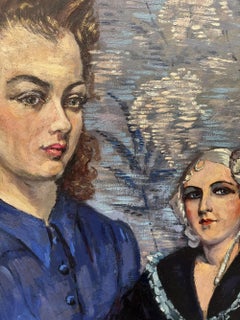 Art Deco Portrait of a Young Woman with a Boudoir Doll, 1943, cm 91 x 63.