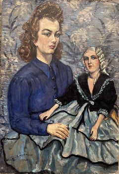Art Deco Portrait of a Young Woman with a Boudoir Doll, 1943, cm 91 x 63.