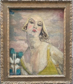 Retrato Art Decó con elegante modelo y cisnes. Fechada en 1931.