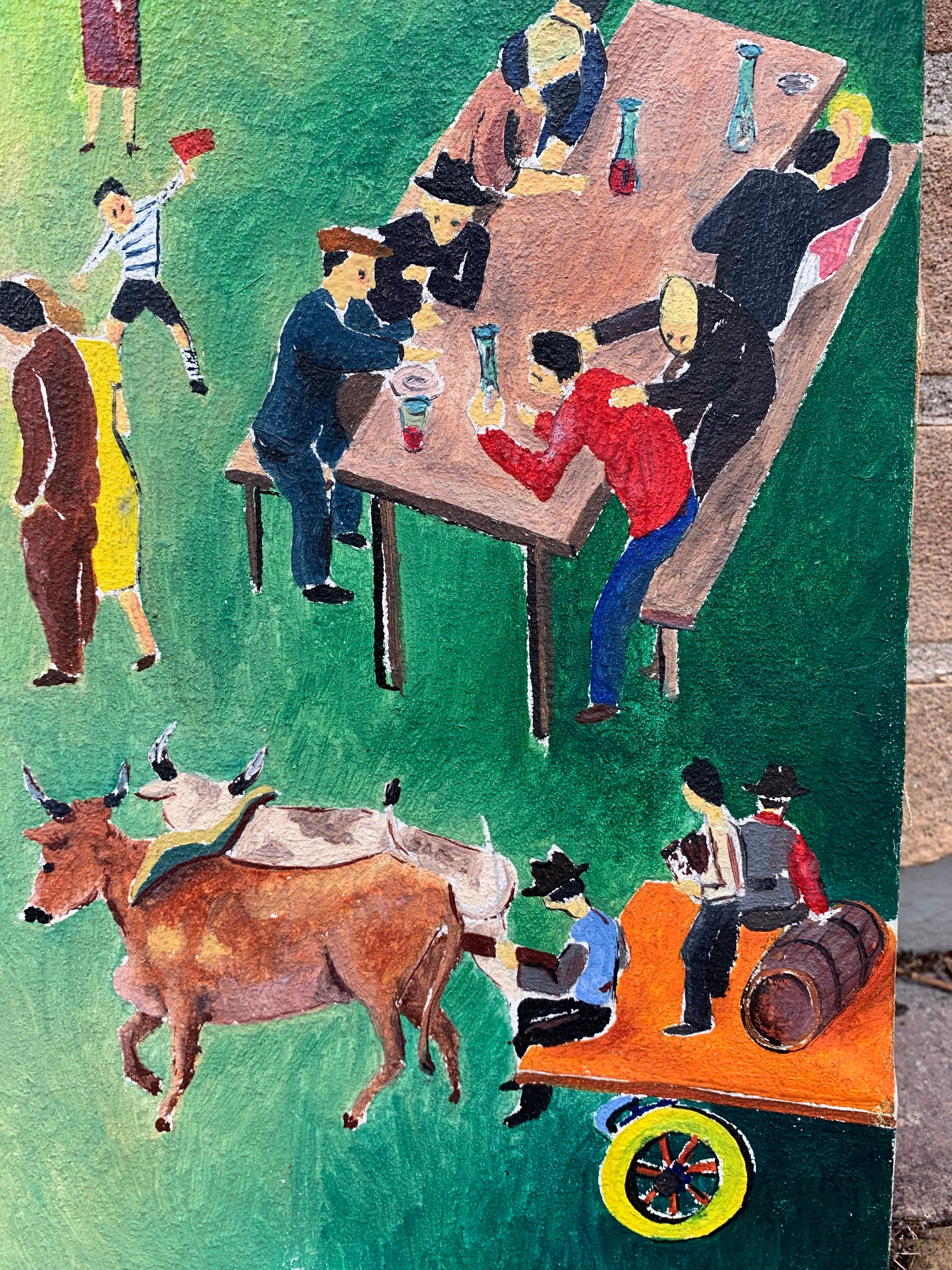 Art Naïf. Wine festival. Mid-century painting from 1960’s For Sale 11