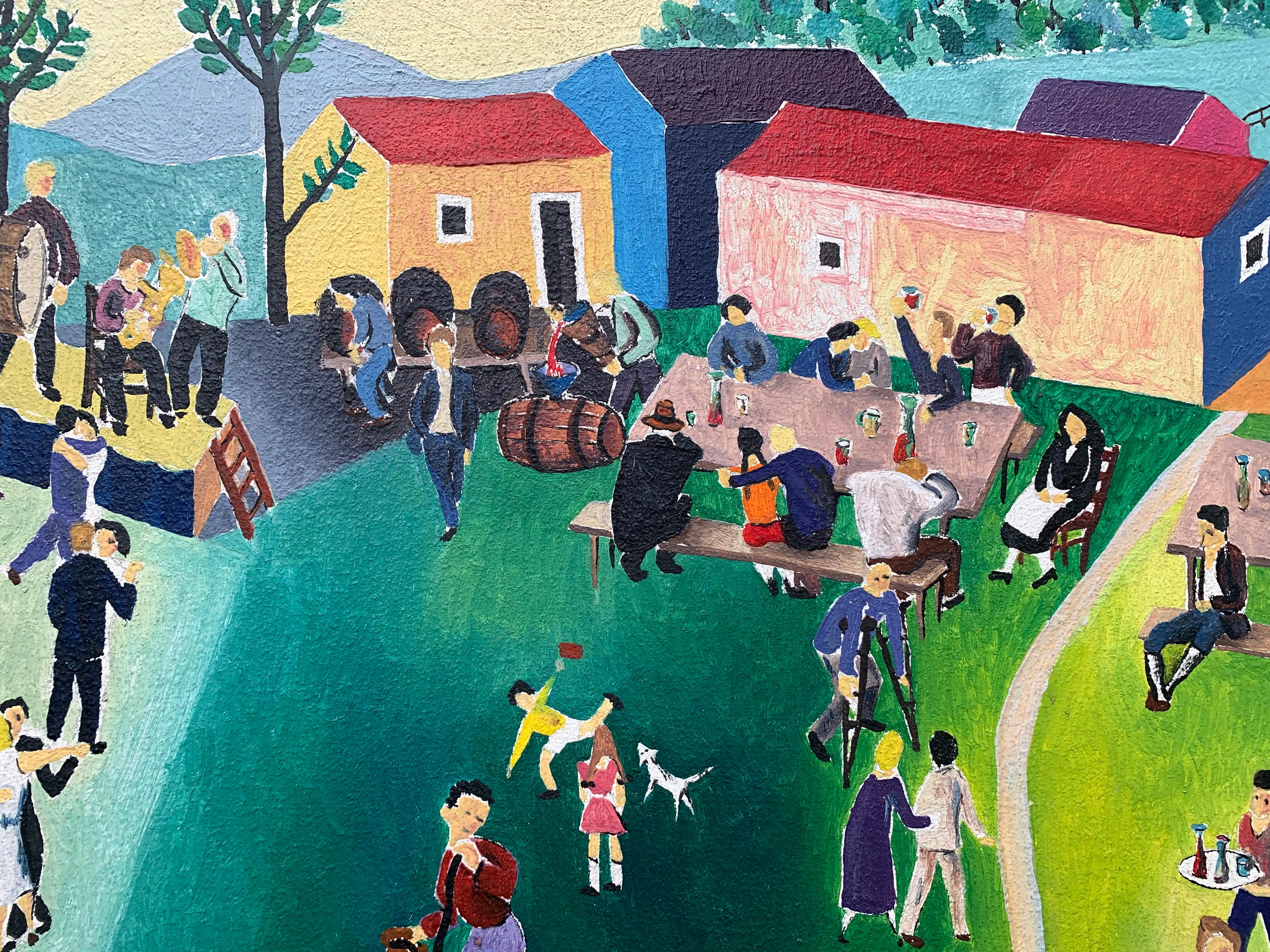 Art Naïf. Wine festival. Mid-century painting from 1960’s For Sale 1
