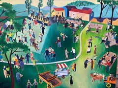 Art Naïf. Wine festival. Mid-century painting from 1960’s