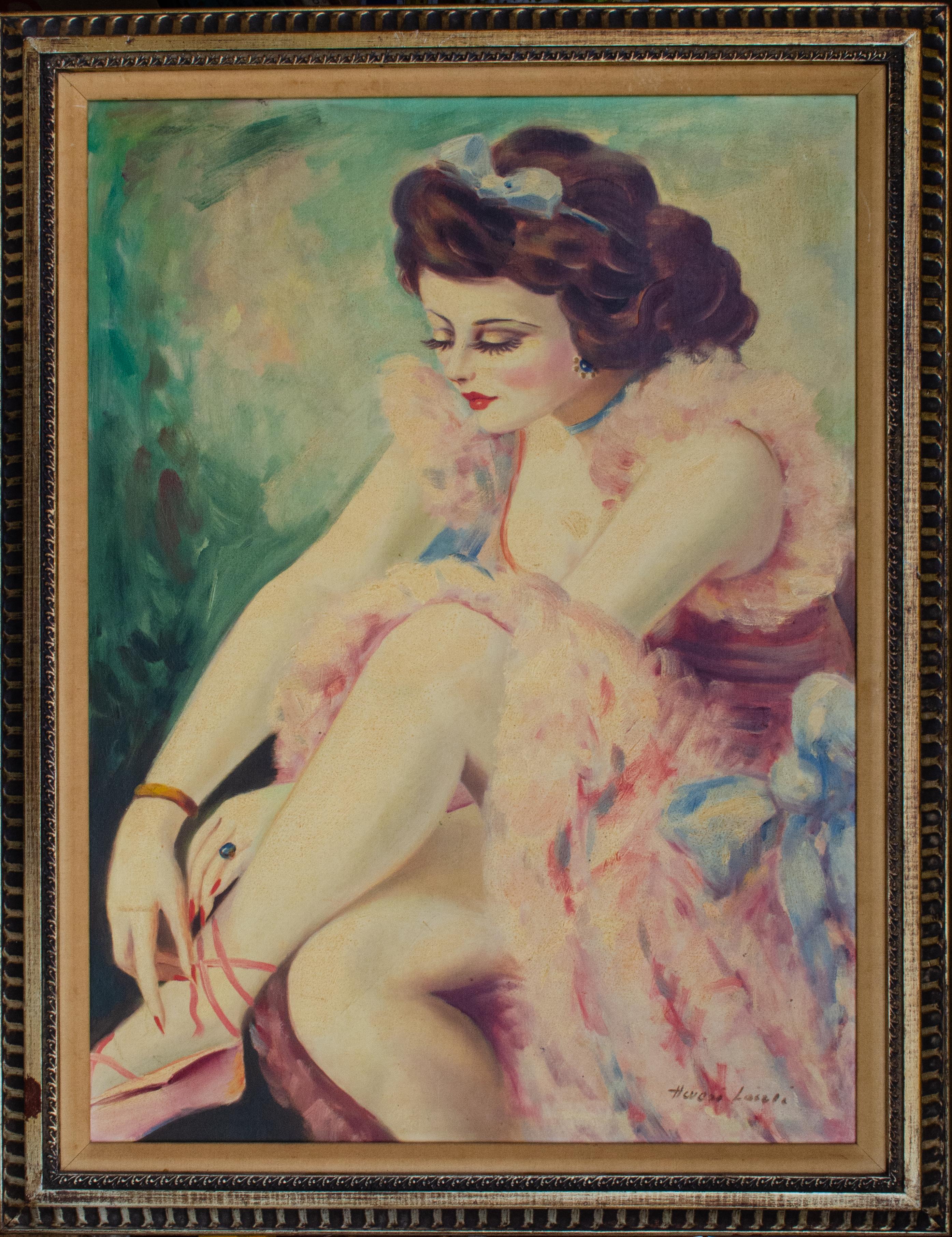 Unknown Portrait Painting – Jugendstil-Ballerina-Gemälde des europäischen Künstlers Mystery