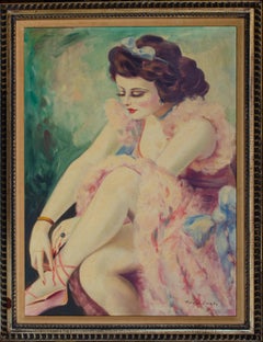 Vintage Art Nouveau Ballerina Painting by Mystery European Artist