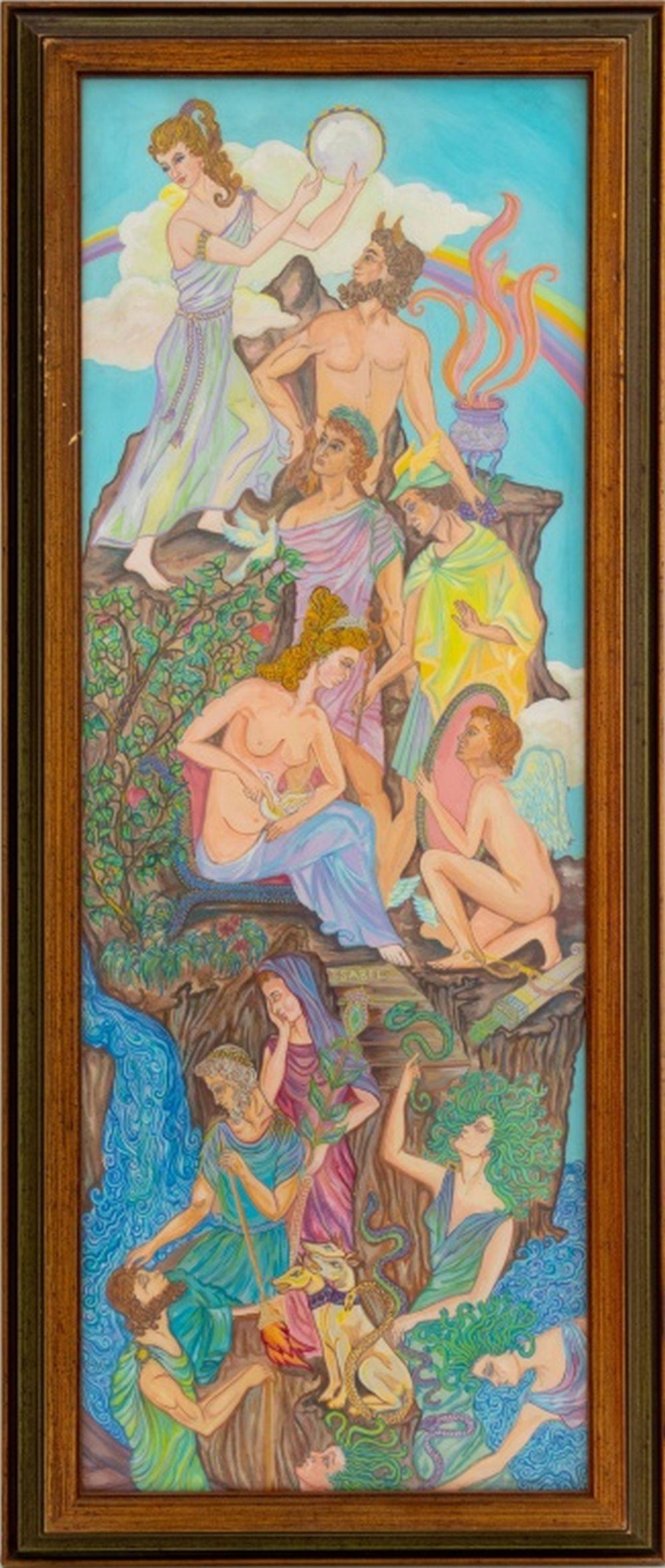 Art Nouveau Style Mythology Scene Gouache, Pr - Painting by Unknown