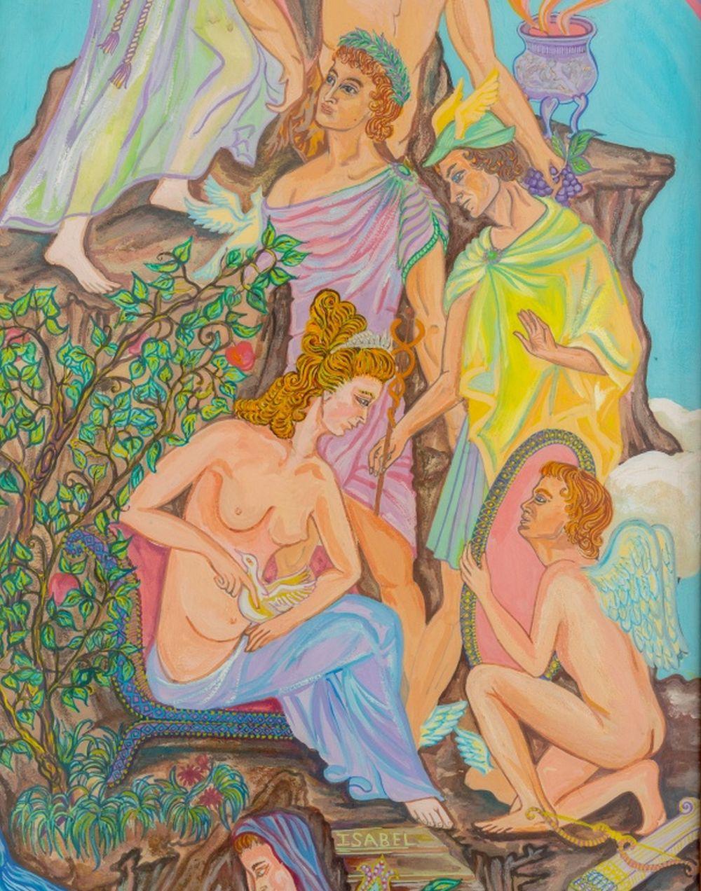 Art Nouveau Style Mythology Scene Gouache, Pr - Brown Figurative Painting by Unknown