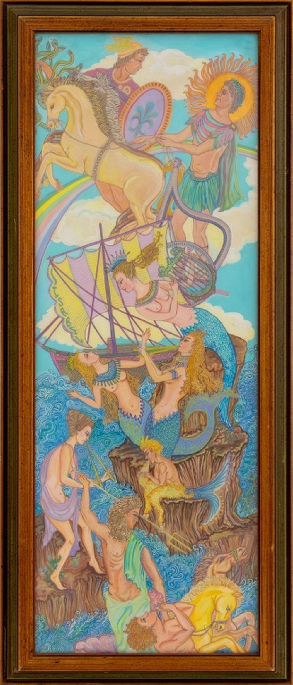 Art Nouveau Style Mythology Scene Gouache, Pr For Sale 2