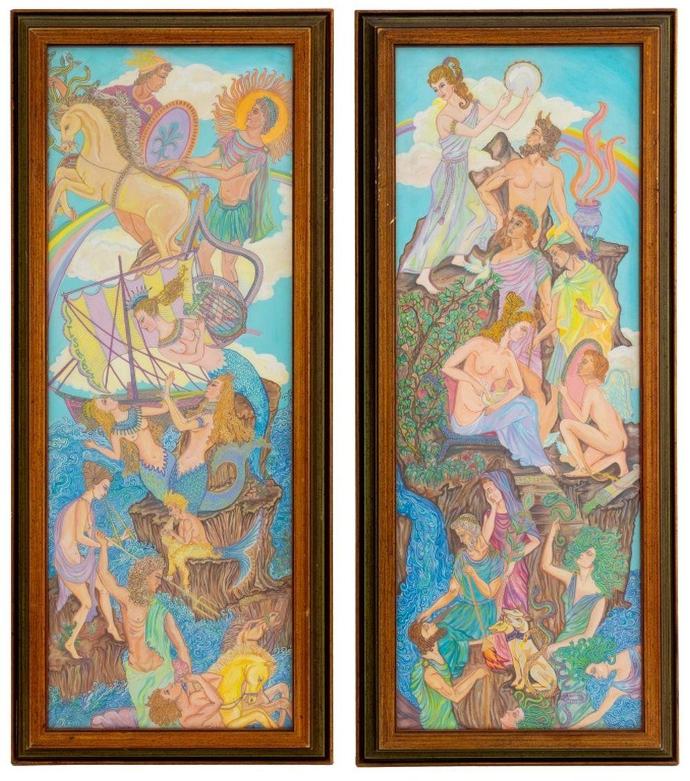 Unknown Figurative Painting - Art Nouveau Style Mythology Scene Gouache, Pr