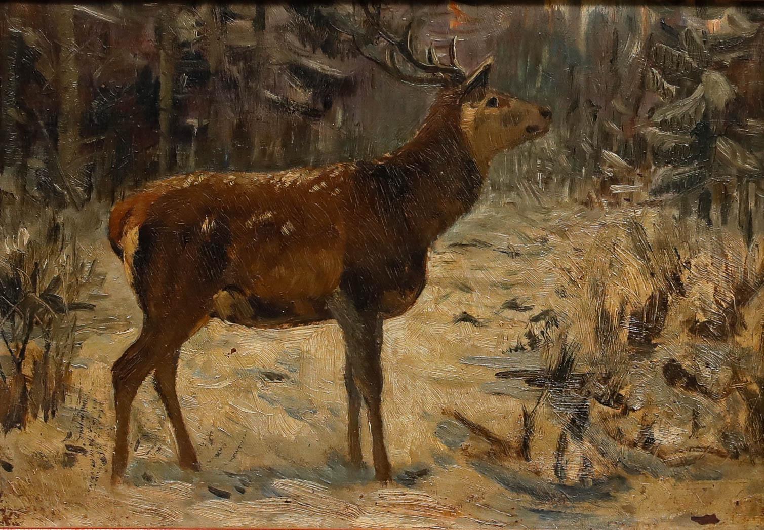 Arthur Thiele (1841-1919) - Spätes 19. Jahrhundert Öl, Edelhirsch im Walde – Painting von Unknown