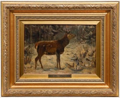Arthur Thiele (1841-1919) - Olio della fine del XIX secolo, Edelhirsch im Walde