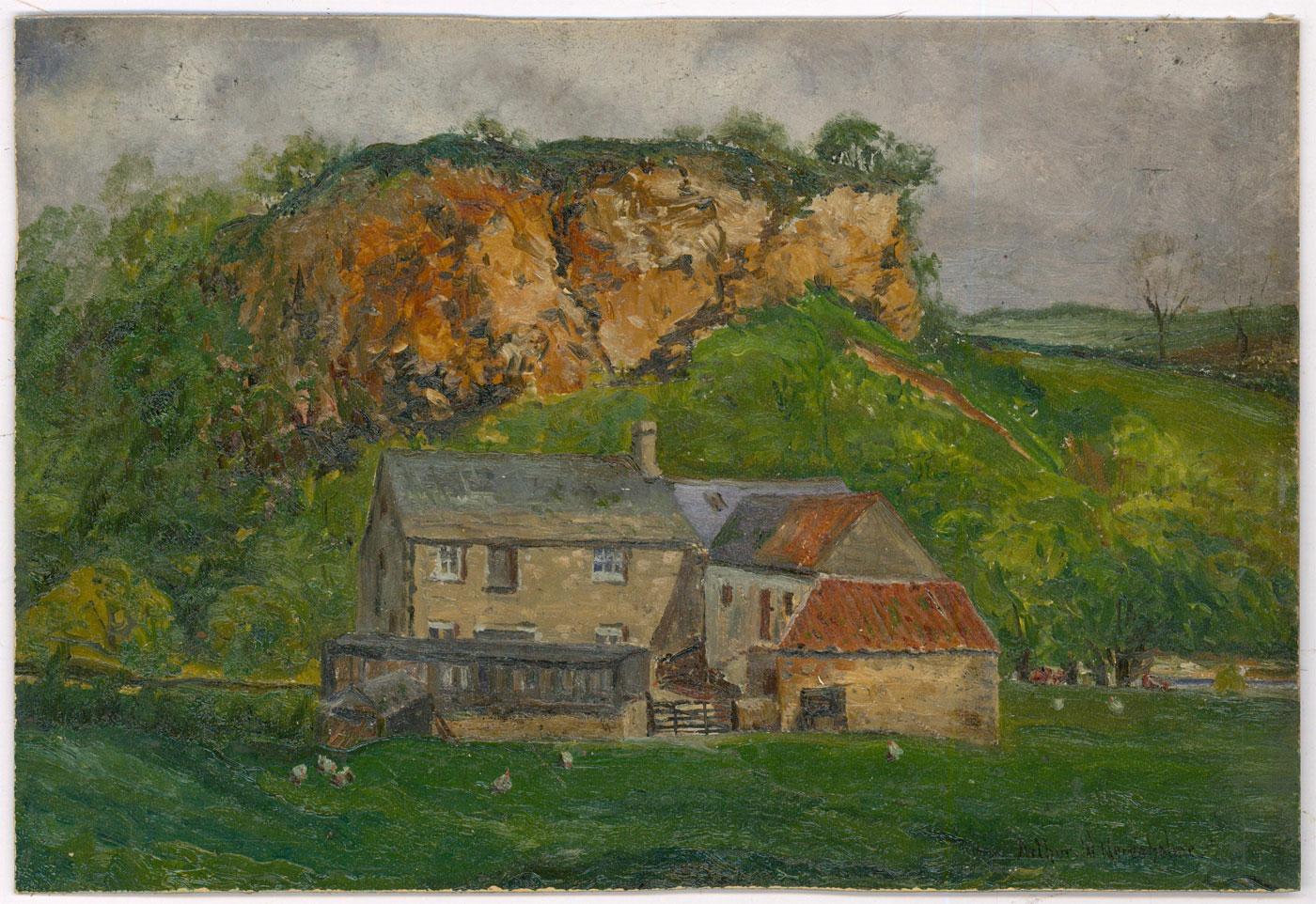Arthur W. Newsholme - Early 20th Century Oil, Farmstead before Rocky Cragg - Painting by Unknown