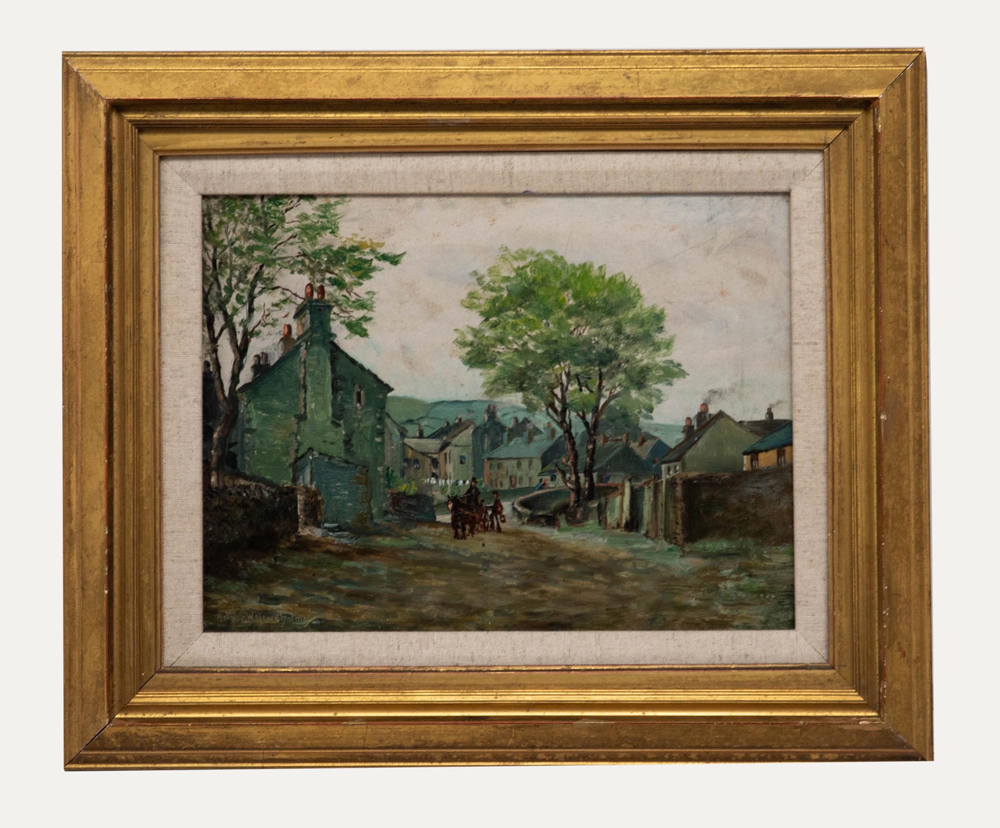 Unknown Landscape Painting - Arthur W. Newsholme - Early 20th Century Oil, Morning in the Village