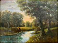 Artista seduto vicino al torrente Paesaggio tonalista del XIX secolo di William Keith