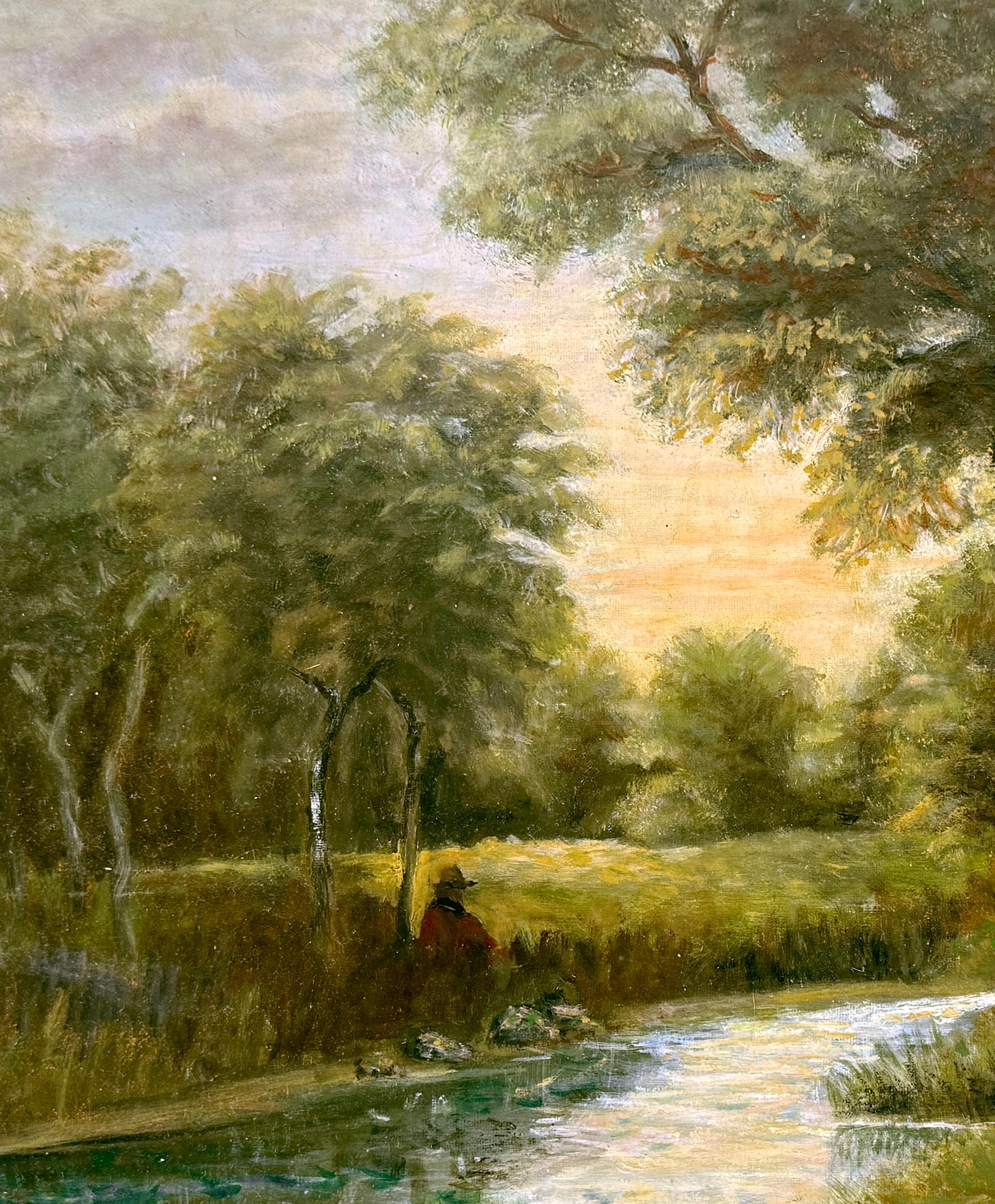 Un artiste assis au bord d'un ruisseau, paysage tonaliste du milieu du 19e siècle par William Keith

Magnifique peinture de paysage du milieu du 19e siècle par William Keith (américain, 1838-1911), vers les années 1860. Cet impressionnant paysage