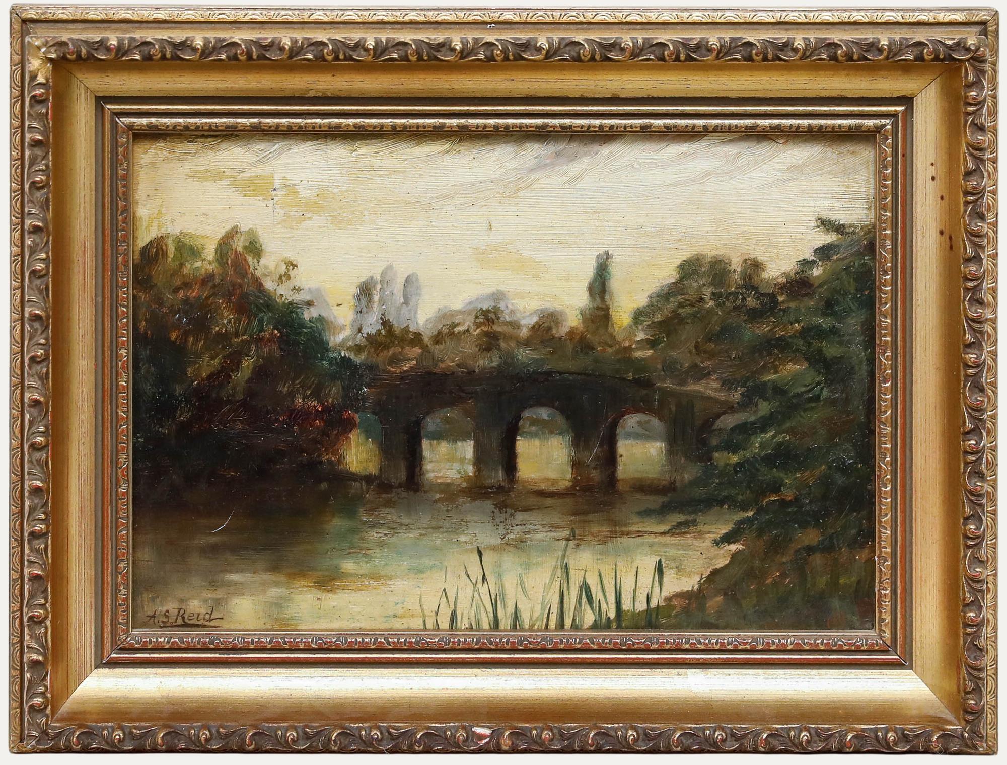 A.S. Reid - Gerahmtes Öl des späten 19. Jahrhunderts, Brücke in der Dämmerung