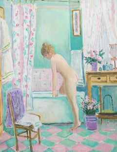 Ash - Framed Contemporary Oil, A Relaxing Soak