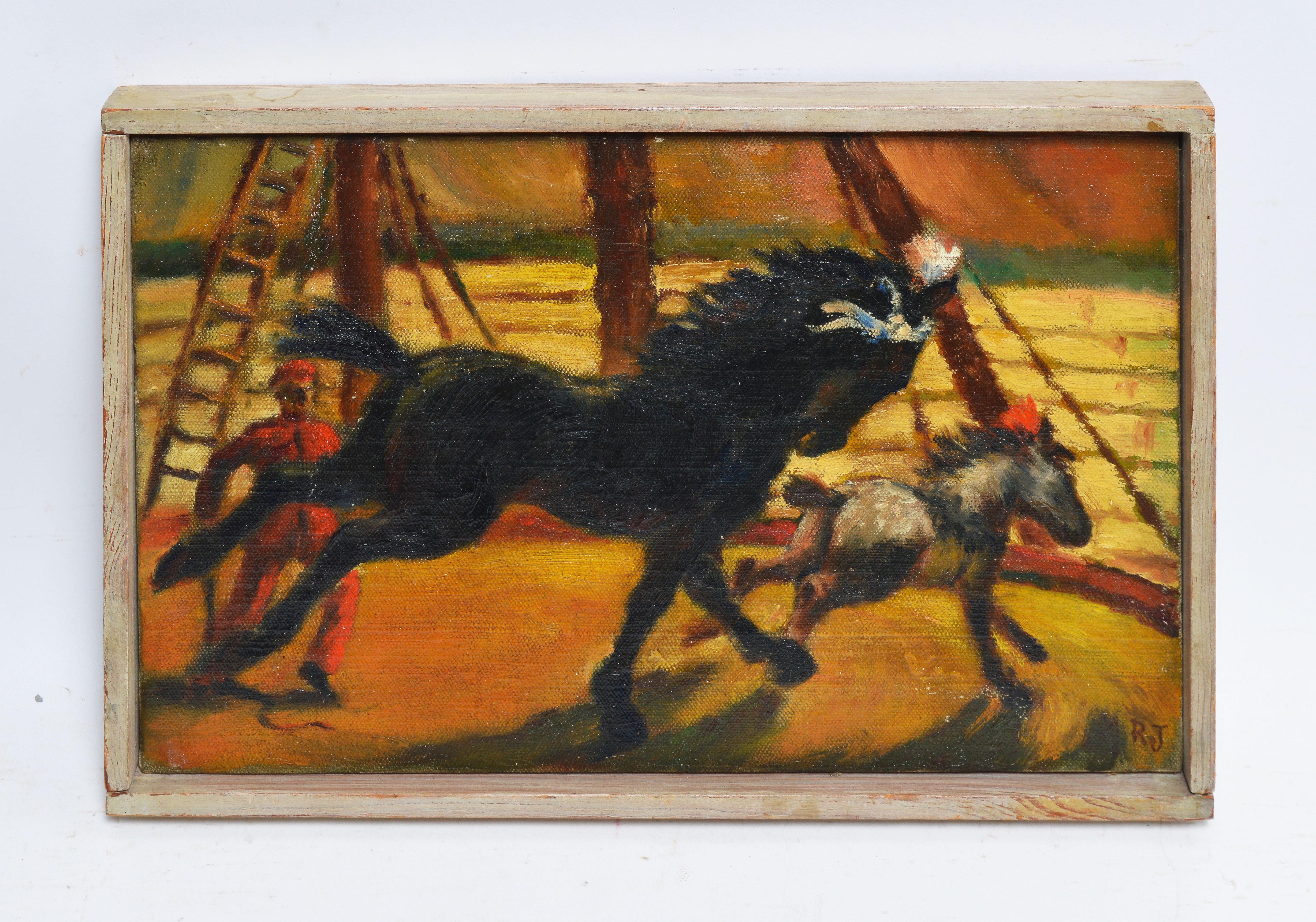 Ashcan Circus View, Training Horses - Painting by Unknown