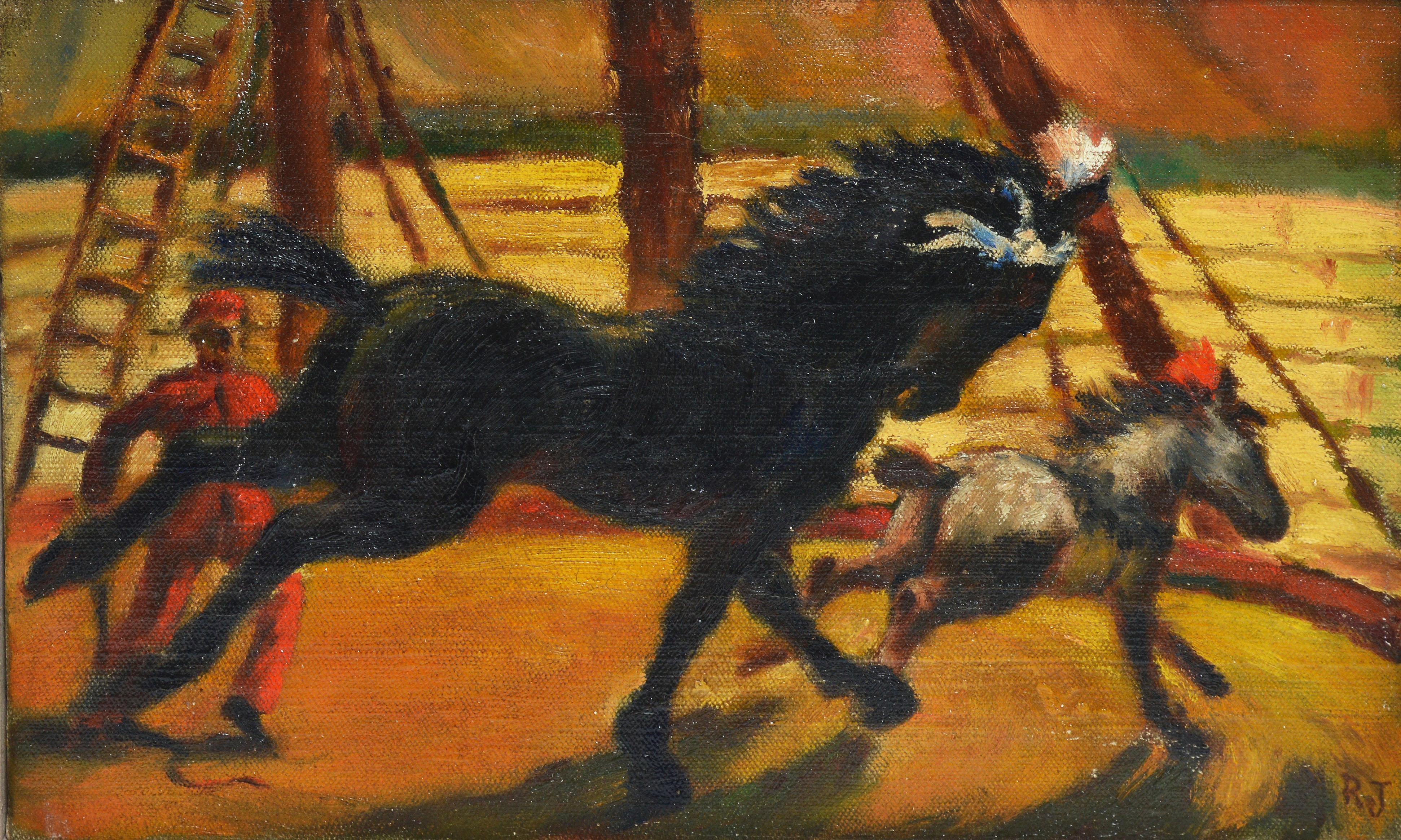 Ashcan Circus View, Training Horses - Modern Painting by Unknown