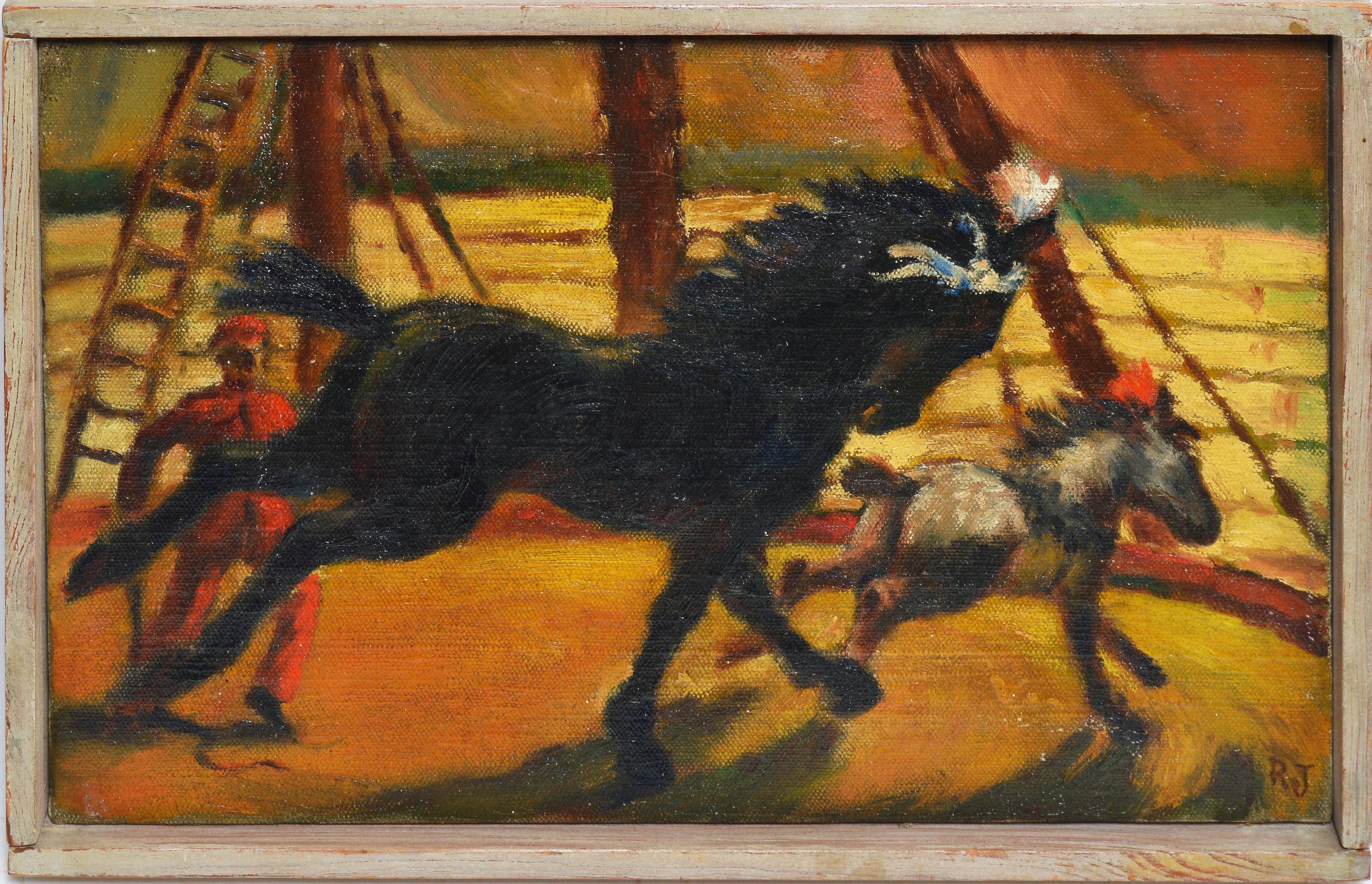 Unknown Animal Painting - Ashcan Circus View, Training Horses