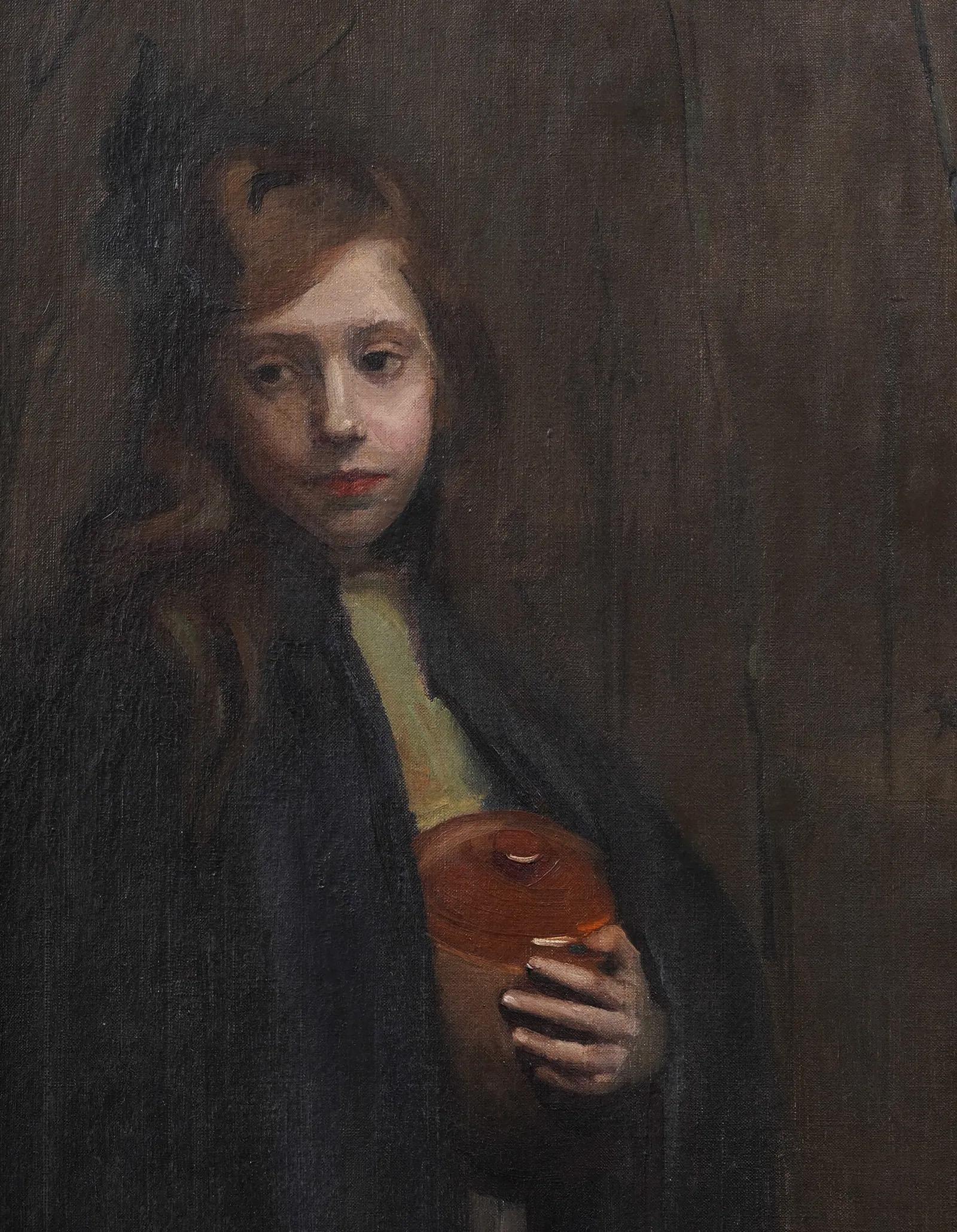 Peinture à l'huile américaine impressionniste de portrait de femme ancienne de l'école Ashcan - Noir Interior Painting par Unknown