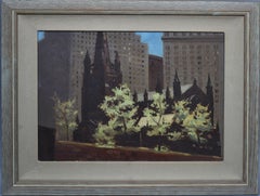 Ashcan School Modernist Oil Painting View of New York City & Trinity Church