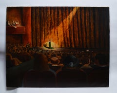 Ashcan School, New York City Theatre View, 1920's Opera Signed Oil Painting