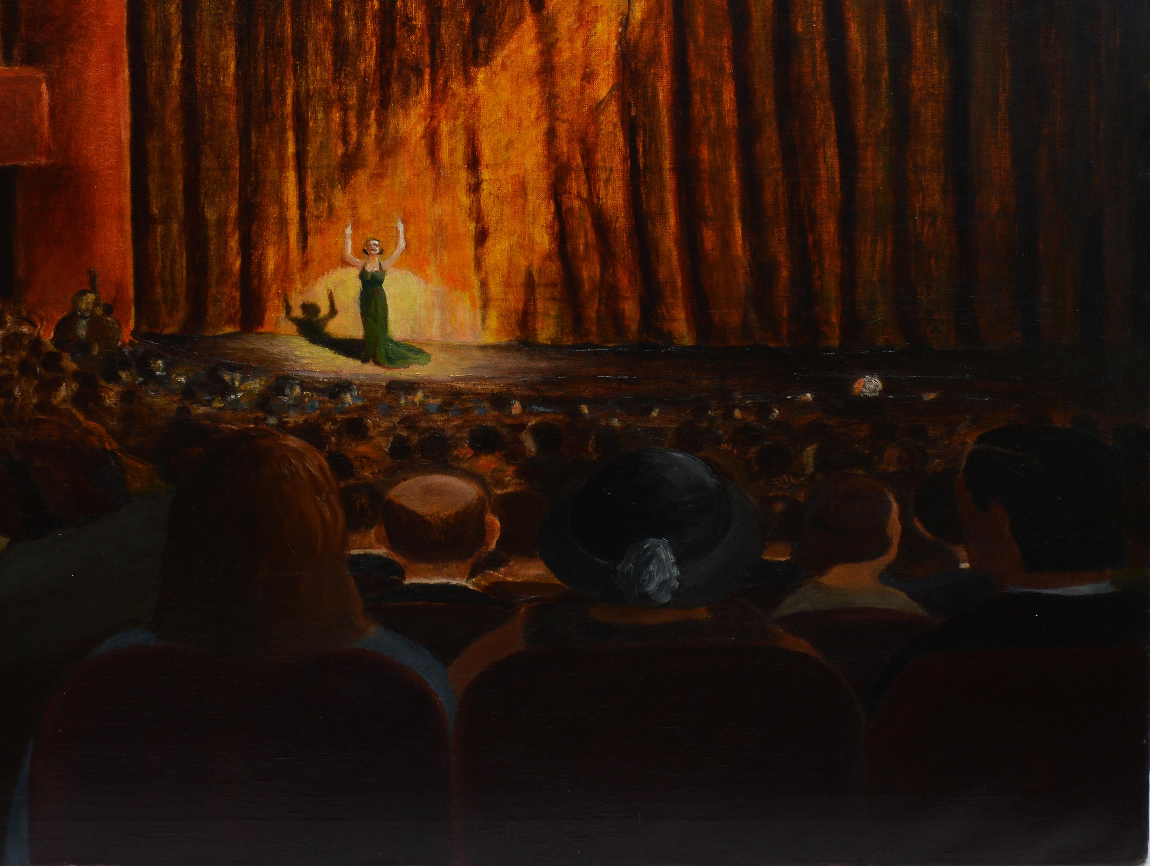 Ashcan School, New York City Theatre View, 1920's Opera Signed Oil Painting - Black Landscape Painting by Unknown