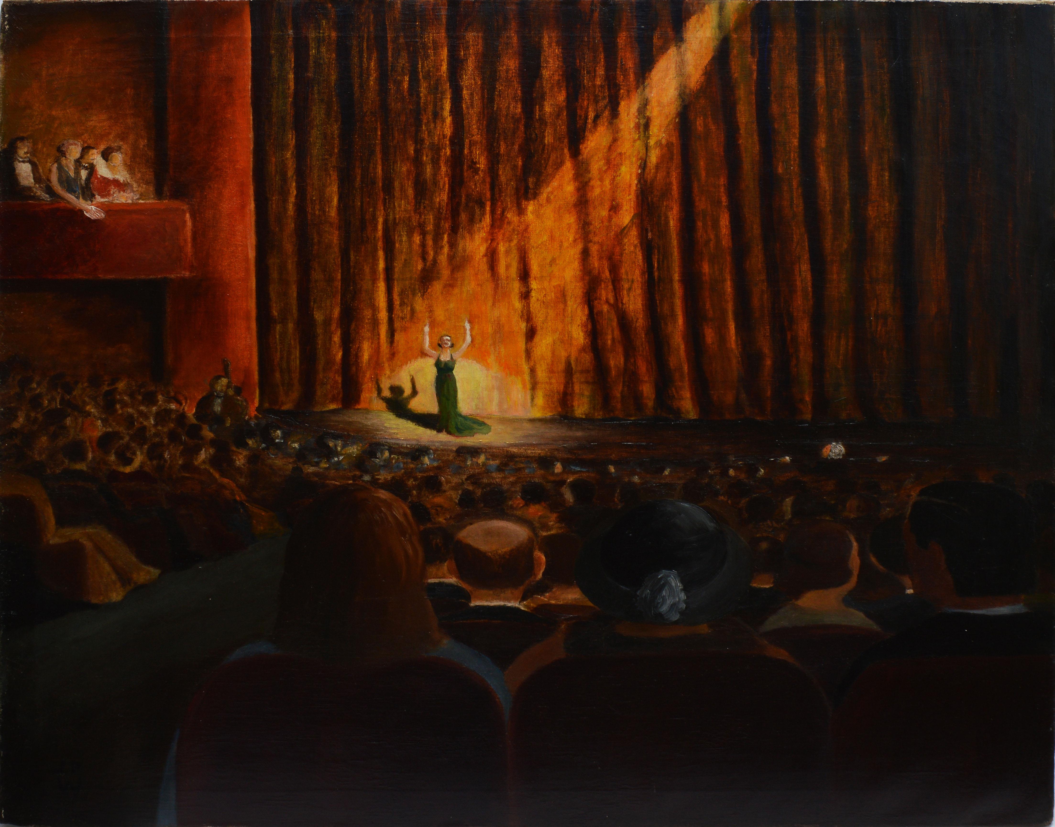 Unknown Landscape Painting - Ashcan School, New York City Theatre View, 1920's Opera Signed Oil Painting