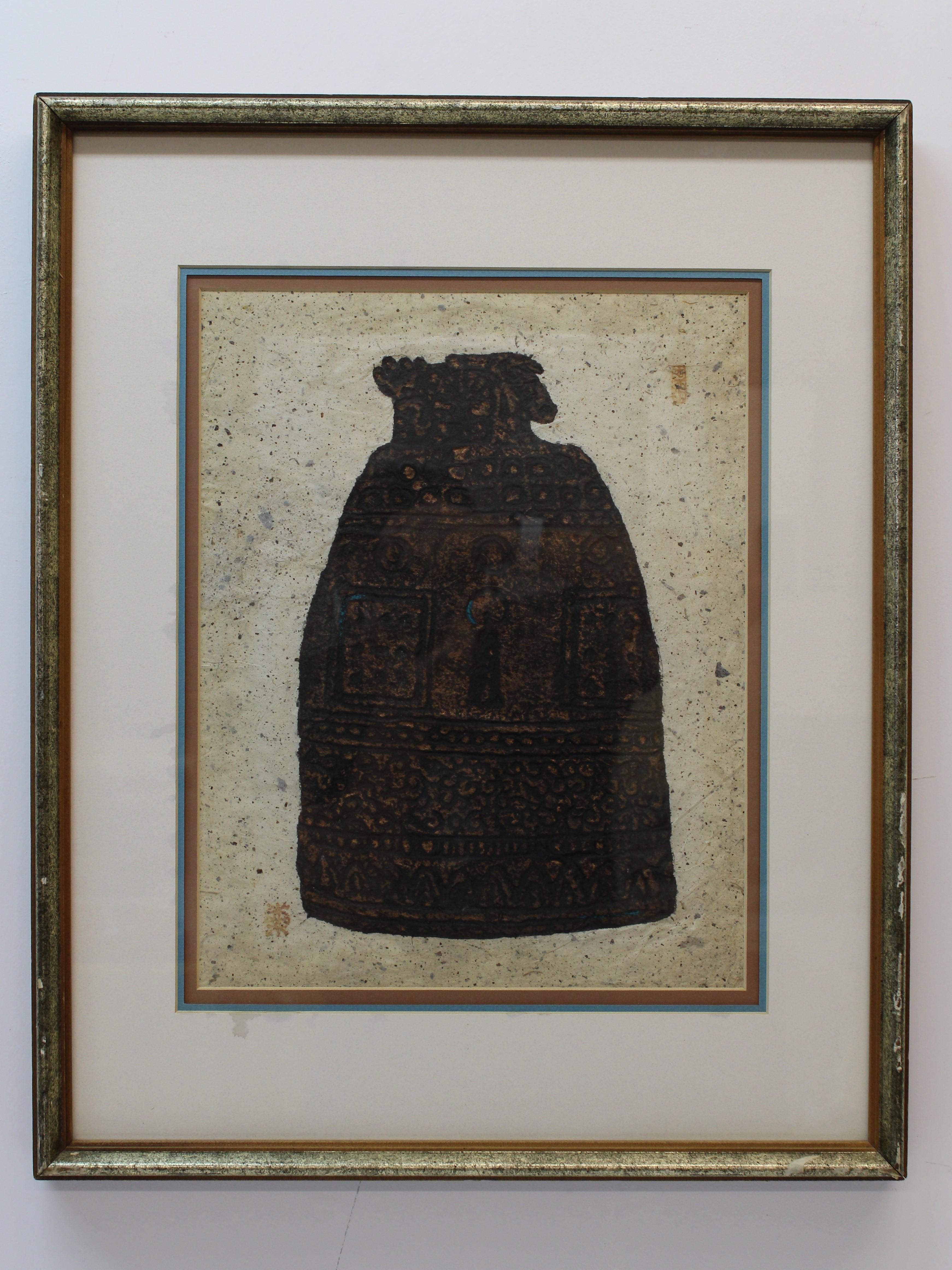 Unknown Abstract Painting - Asian Embossed Print of a Jar