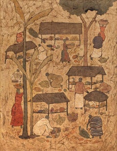 Asian Market Mixed Media Painting