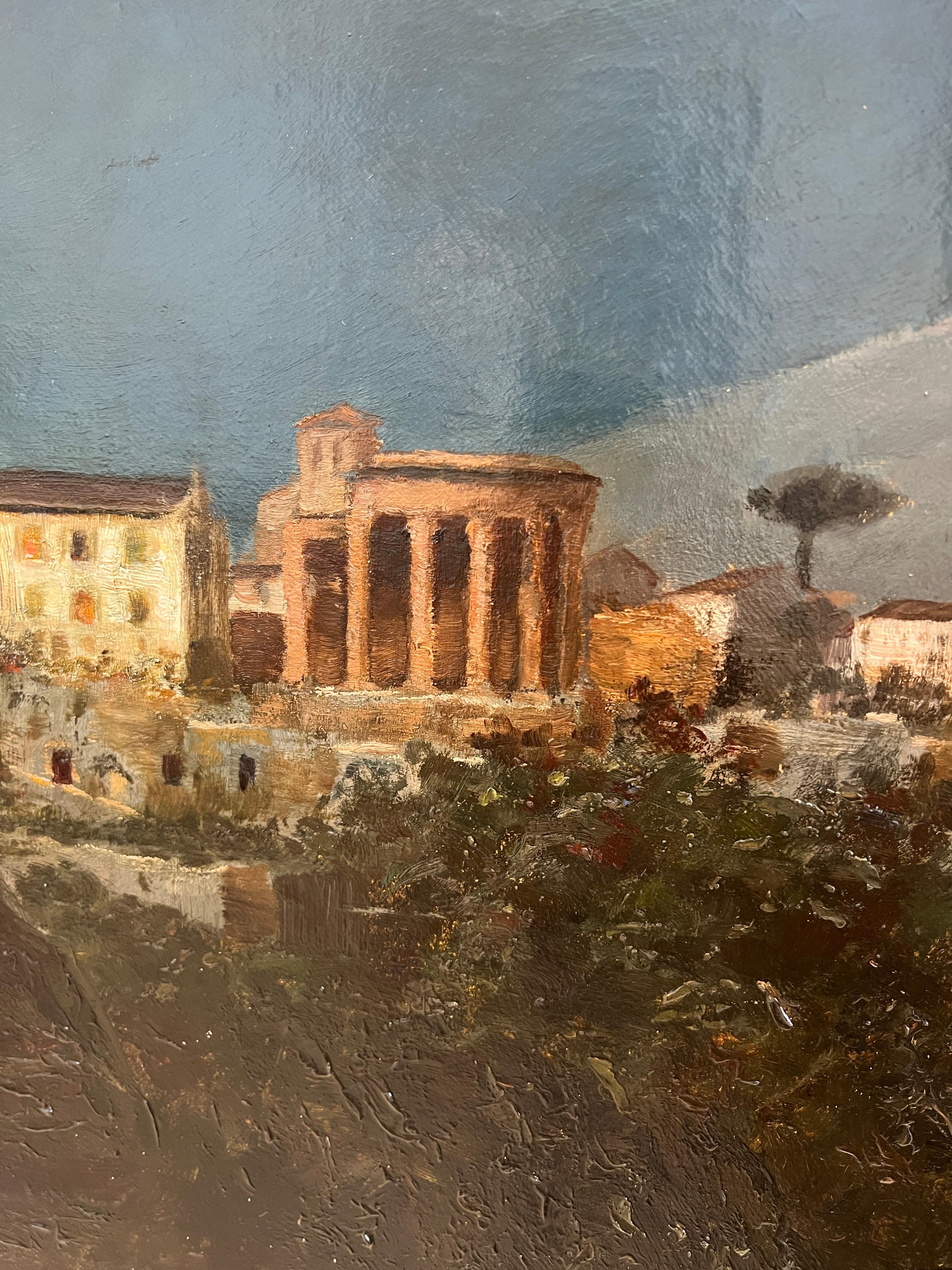 Al crepuscolo - Landscape Painting Nero di Unknown