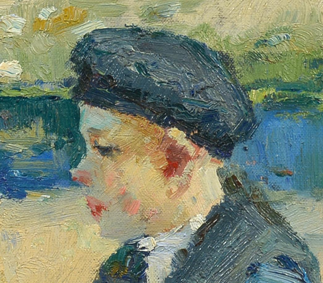 At the Seashore, European School, Mid-20th Century, Child Seated at Beach For Sale 1