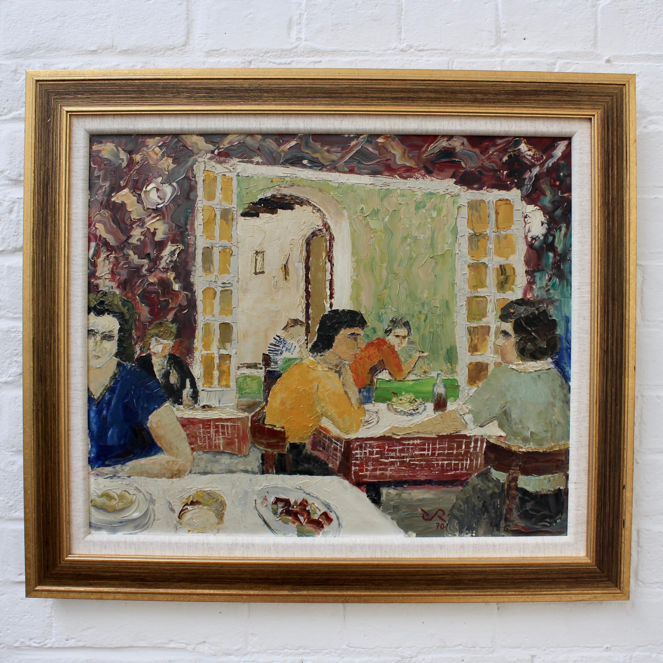 At the Table in a French Restaurant - Painting by Unknown