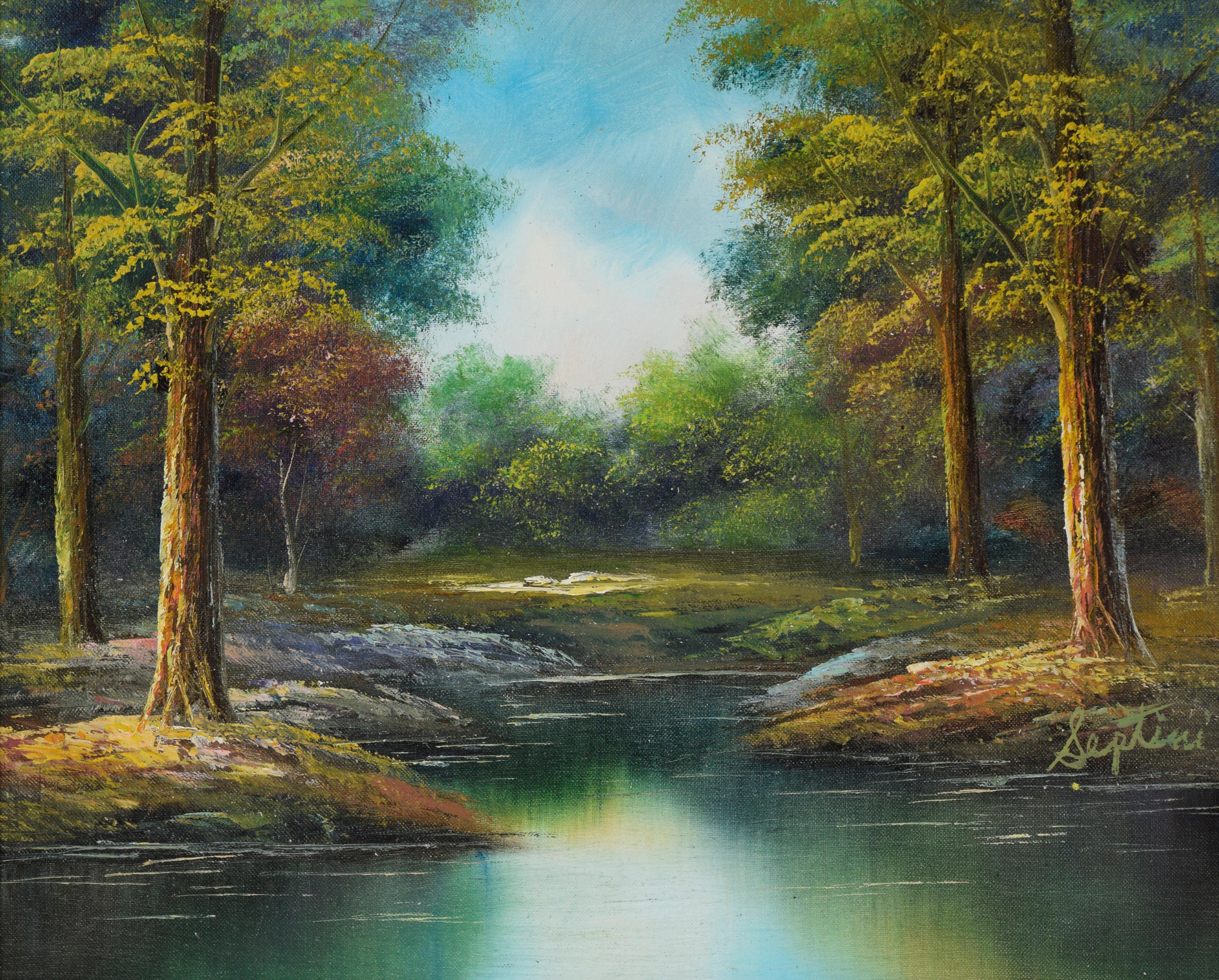 At The Waters Edge - Olio originale su tela - Painting di Unknown