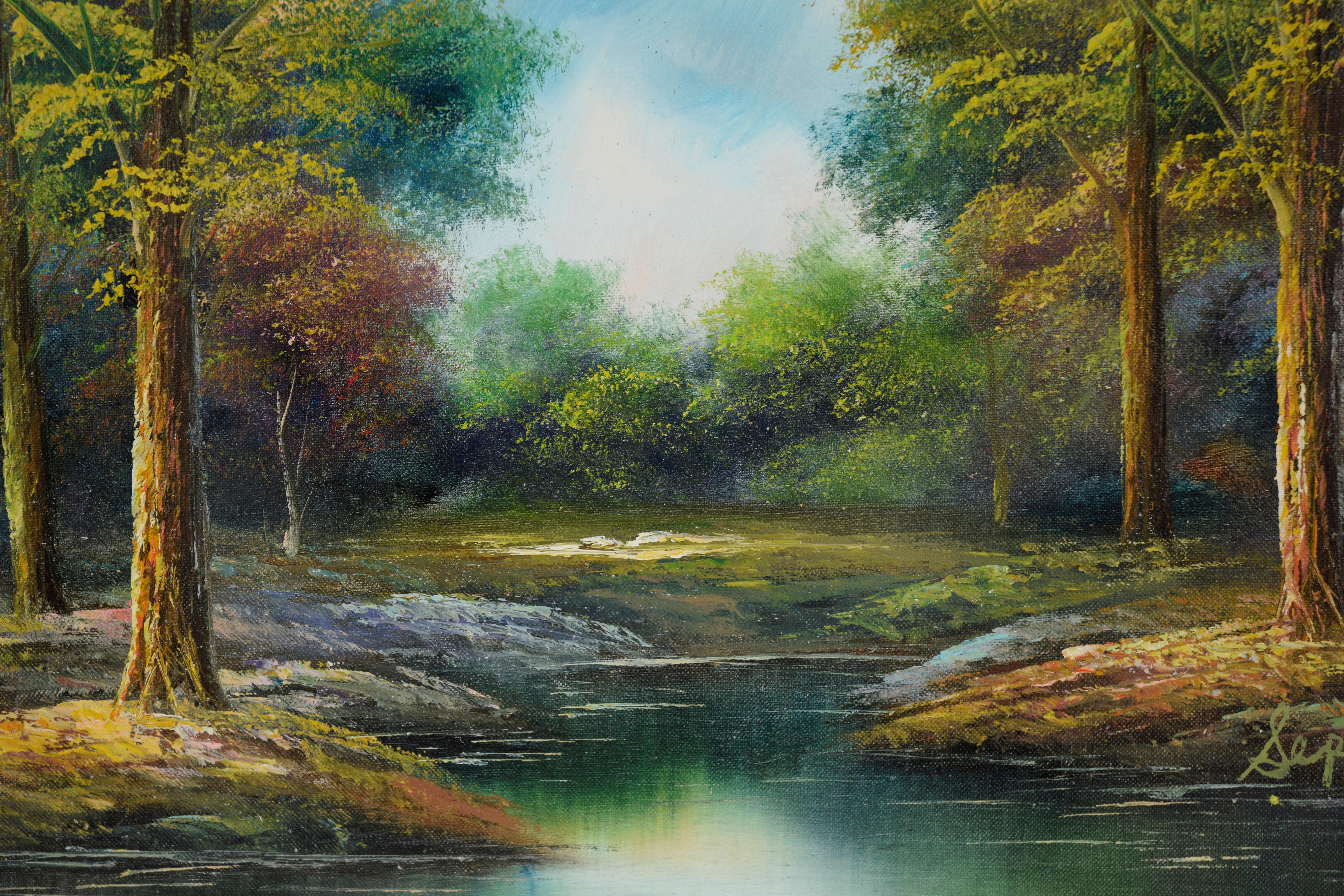 At The Waters Edge - Olio originale su tela - Painting Impressionismo di Unknown